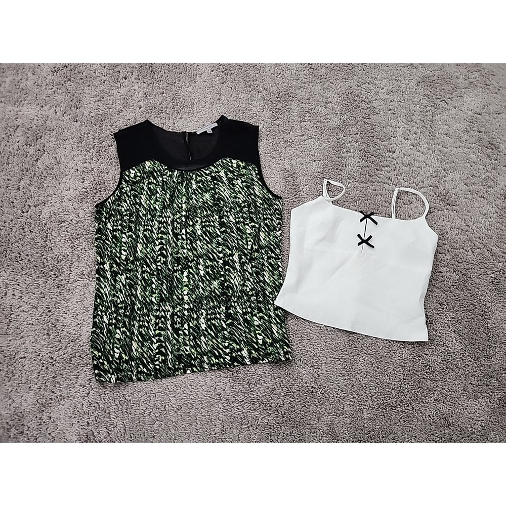 Lot of 2 Top Womens S Classiques Entier Green Silk Blend, Blue Blush White Crop
